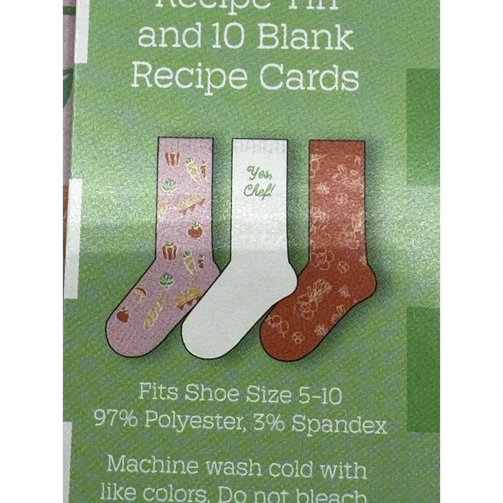 NEW 3-Pairs Womens Socks Cooking inspired Sz 5-10 Blanket Recipe Cards 10/Box